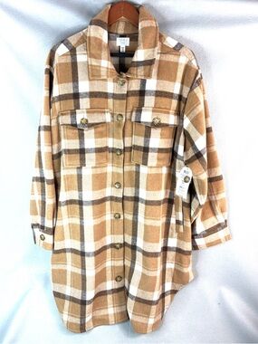 TT 22 XXXL Cozy Caramel Tan Brown and White Plaid Pea Coat